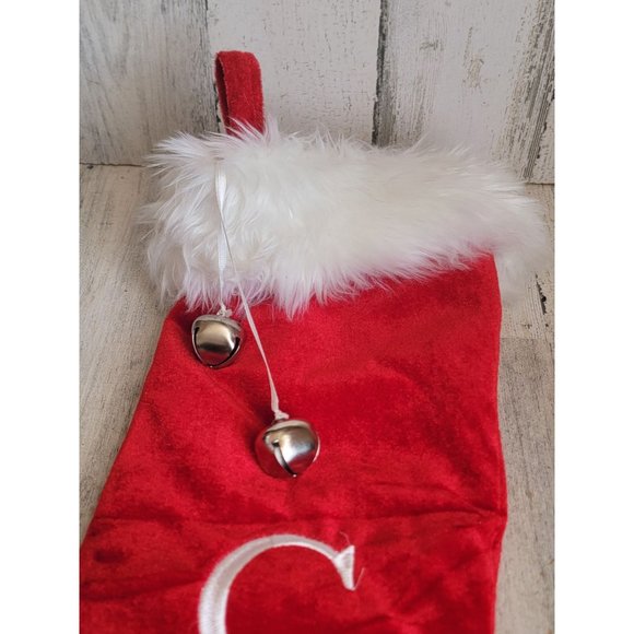 C monogram letter stocking bell plush Xmas home decor hanging - Picture 4 of 6